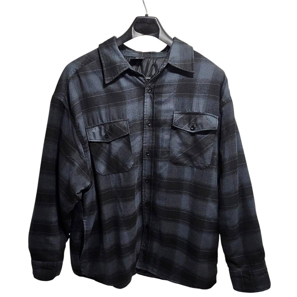 YAGO Men's Plaid Quilted Lined Flannel Shirt‎ Jacket 4XL Dark Grey Black